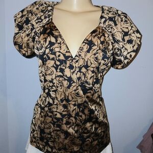Ann Taylor Black and Tan Floral Blouse